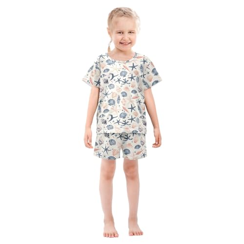 ALAZA Seashell Starfish Coral Reef Watercolor Pajamas Short Sleeve 2 Piece Sleepwear Top and Bottom Pajama Set Unisex3