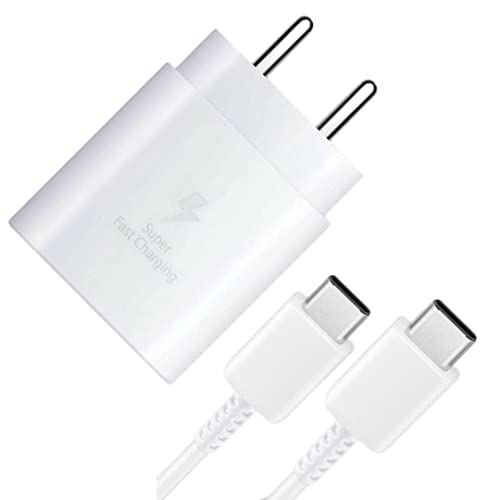 Image of Original 25W C-Type Super Fast Charger Adapter with Cable Set Charger for Samsung Galaxy Note10 Lite|Note10 5G|Note10 |Note10+ 5G|Note10+|S10 5G (Adapter & Cable - White)