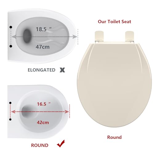 Toilet Seat Round,Toilet Seat with Quick-Release And Quick-Attach, Plastic Toilet Seat with Soft Close,Easy Install and Clean - Fits Most Round Toilets Almond