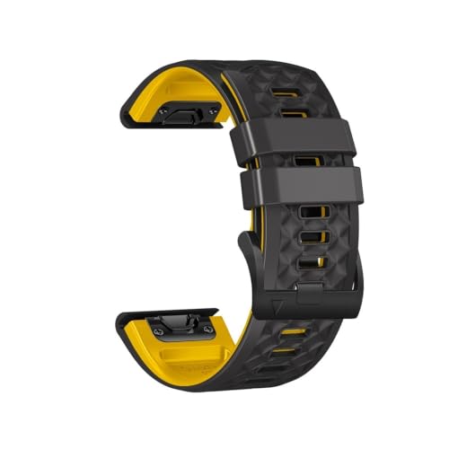 guoren Correa de Silicona de 26mm y 22mm fit for Garmin Fenix ​​7X 7 6X 6 Pro 5X Plus 3HR 955 945 Epix Gen 2 MK2i Tactix(Black-Yellow,22mm)