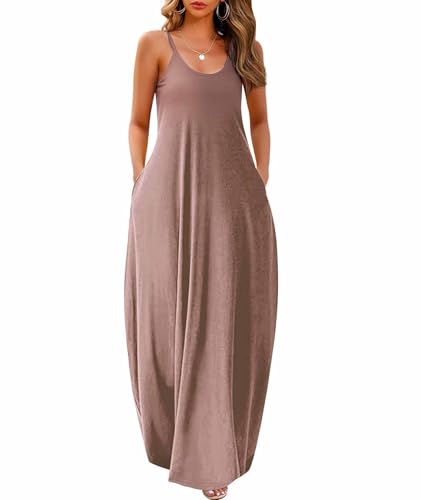 Image of Wolddress Womens Maxi Dress with Pockets 2026 Casual Strap Plus Size Loose Plain Long Office Summer Beach Travel Dresses S-5X