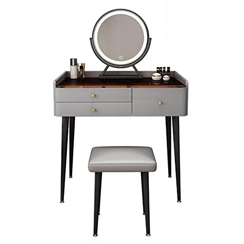 GAONUDAN Coiffeuse Rock Slab Vanity Table Set Maquillage Coiffeuse Chambre Commode Bureau avec Miroir 3 Couleurs, 6 Tiroirs de Rangement et Tabouret pour...