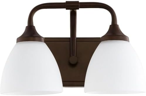 Quorum International 5059-2-86 I Enclave Collection Two Light Bathroom Vanity - Oiled Bronze Finish I White Frosted Shades I Modern Contemporary Light Fixture I
