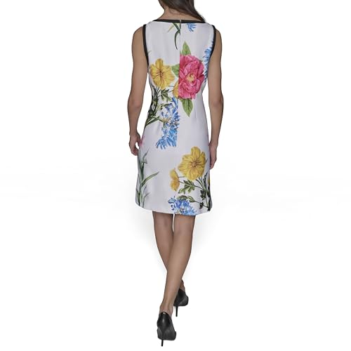 Image of Karl Lagerfeld Women's Sleeveless Split Neck Contrast Trim A-line Mini Dress with Bow Detail