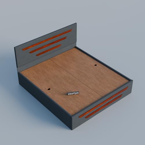 Image of King Size Upholstered Bed with Storage | Premium Fabric Bed with Cushioned Headboard | Modern Wooden Finish Double Bed Cot | Strong Engineered Wood Frame for Bedroom & Hotel