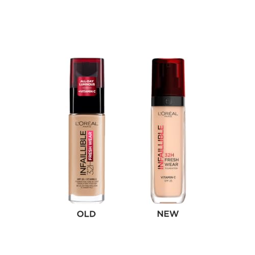 L'Oreal Paris Liquid Foundation, Oil Absorbing Formula, Transferproof, Heatproof and Long-lasting, Infaillible 32H Fresh Wear, 145 Rose Beige, 30ml