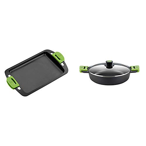 Plancha De Asar Lisa Eco+ Aluminio Fundido 40 Cm Prior - Bra En Oferta Bra Plancha Asar, Aluminio, Negro, 40 Cm + Prior- Cacerola Baja Con Tapa De Cristal Y Asas De Silicona, Apta Para Todo Tipo De Cocinas Incluida Inducción Y Horno, 28 Cm