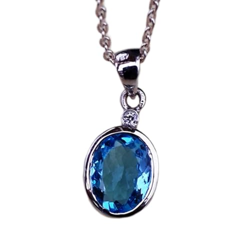 Colgante ovalado de topacio azul exclusivo y plata de ley tallada