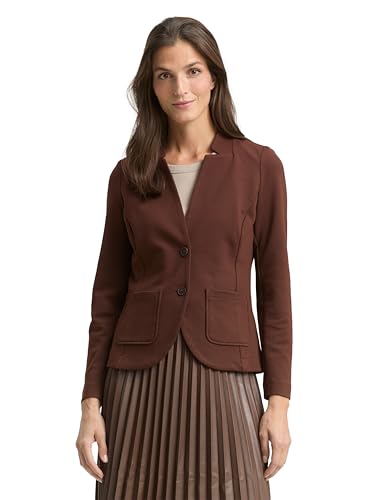 TOM TAILOR 1038703 Blazer Basique Ottoman avec Poches, 27506-dark Pecan Brown, M Femmes