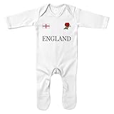 Purple Print House England Baby Rompersuit Sleepsuit Boys Girls Rugby St Georges Badge Nations Gift, 3-6 Months, White - Image 1