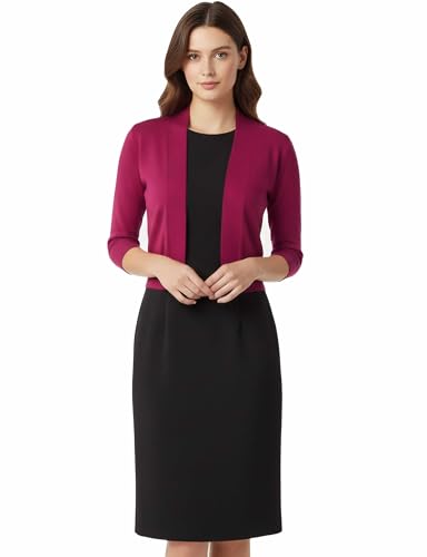 Image of Allsense Women's 3 /4 Sleeve Cropped Shrug Cardigan | Classic Bolero, Open-Front, Lightweight Soft Fine Knit Cover Up