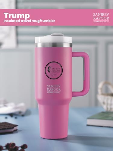 Image of Sanjeev Kapoor by Classic Essentials Stanley Stainless Steel 1200ML Tumbler with Lid and Straw, Hot and Cold Double Insulated Sipper Mug, 100% Leak Proof Coffee Tumbler Cupholder for Office (Pink)