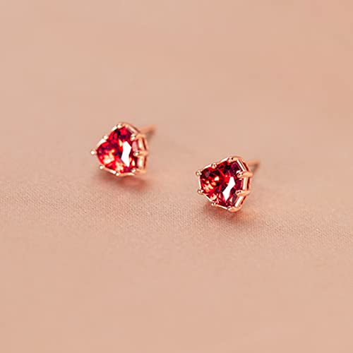 Heart Earring For Women Girls Hypoallergenic 925 Sterling Silver Cubic Zirconia Heart Ruby Stud Earrings Jewelry Valentine's Day Birthday Gifts #TOP4