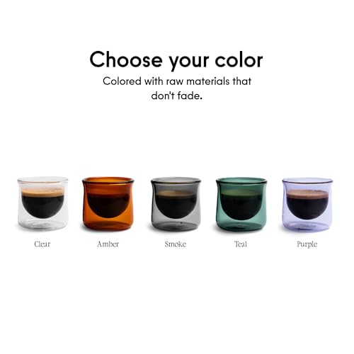 FLUR Espresso Glasses (Set of 2) Perfect for Espresso, Macchiatos & Small Espresso Drinks – Double-Walled Borosilicate Glass – Handmade, Lightweight & Durable – 3oz (Amber)