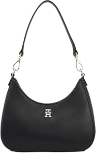 Tommy Hilfiger Donna Borsa a Spalla Logotape con Zip, Nero (Black), Taglia Unica