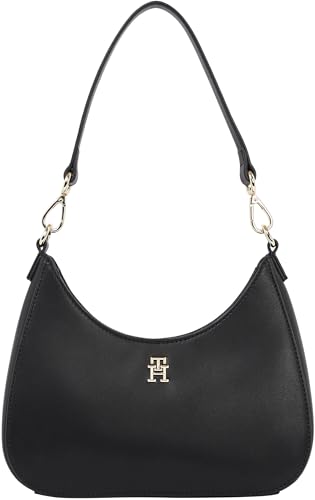 Tommy Hilfiger Donna Borsa a Spalla Logotape con Zip, Nero (Black), Taglia Unica