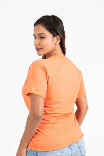 Image of Women French Terry Raglan Crew Neck | 100% Cotton Stylish Casual Comfortable Regular Fit Solid Half Sleeves Round Neck T-Shirt for Women