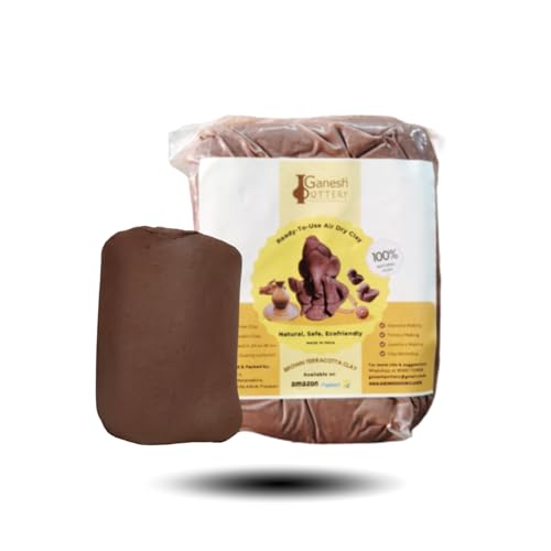Ganesh Pottery Terracotta Clay Ready to Use Natural Clay. Best for Sculpting, Pottery, Jewellery Making, Eco-Friendly Ganesha Idol Making, Art and Craft Activities (Brown, 500gm)