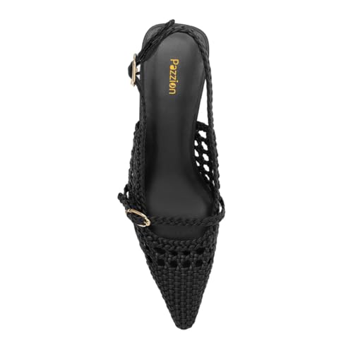 Pazzion Women's Trendy Closed Pointed Toe Mid High Heel Pumps Strap Buckle Slingback Cutout Sandals Party Prom Daily Shoes Size 4-16 US4