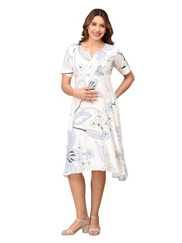 Image of The Mom Store Maternity and Nursing Dress | Pre and Post Pregnancy Dress | Zipper /Button Opening | Causal Wear | Trendy Stylish Dresses for New Moms