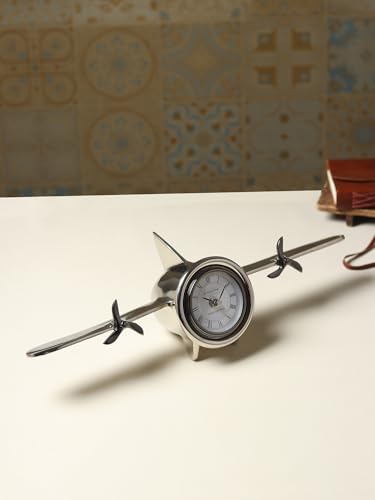 Image of Decor de Maison Brings Handcrafted Jettison Table Clock for KidsRoom, Living Room, Bedroom, Study Table|Classic Non-Ticking Tabletop Battery Operated Analog Desk Clock in Silver (46x12x4cm)