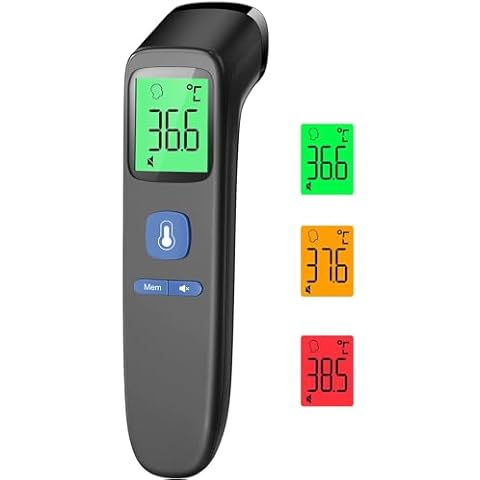 Forehead Thermometer for Adults, Infrared Digital Thermometer for Kids, Touchless Baby Thermometer, Accurate Reading with Large Display, Mute Mode, Memory Recall, Fever Alarm Black Cover
