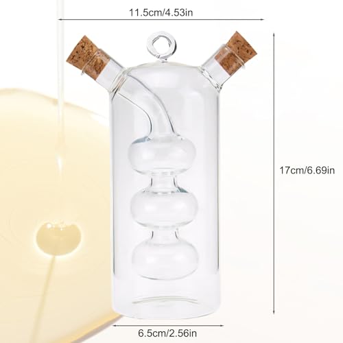 Botella de aceite y vinagre de vidrio transparente con doble compartimento y corcho 7