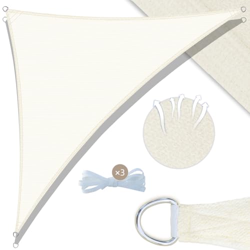 UMI Sonnensegel 3x3x4,25m Dreieckig HDPE Winddurchlässig 95% UV Schutz mit Seilen für Garten Balkon Terrasse Camping-Creme