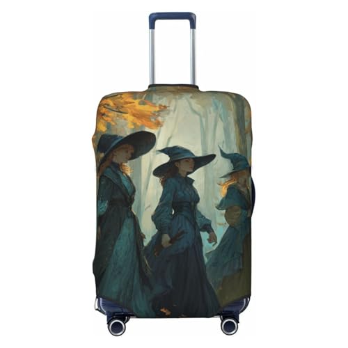 Three Witches In Autumn Forest Elastic Travel Luggage Covers Dustproof Scratch-Resistant Suitcase Protector Fit 22-24 Inch