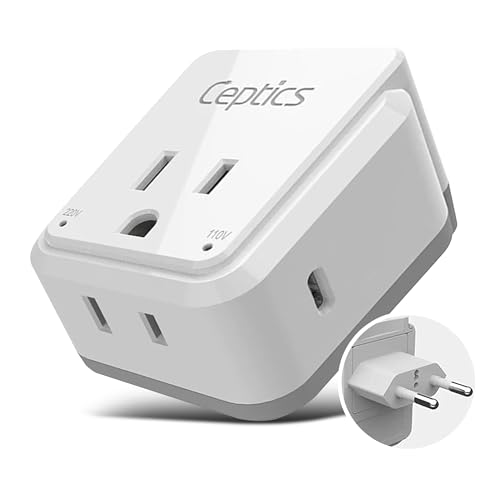 Image of Ceptics European Plug Adapter, Safe USB-C 30W PD & QC 3.0-2 USA Socket - Compact & Powerful - Use in Greece, Italy, Switzerland, Turkey, Portugal - Includes Type C Swadapt Attachment