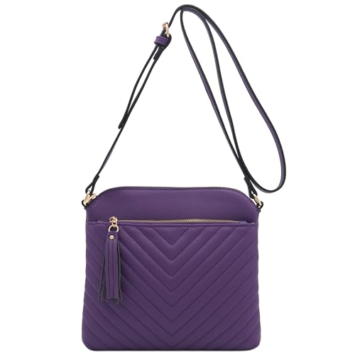 Image of FashionPuzzle Chevron Quilted Medium Crossbody Bag with Tassel Accent