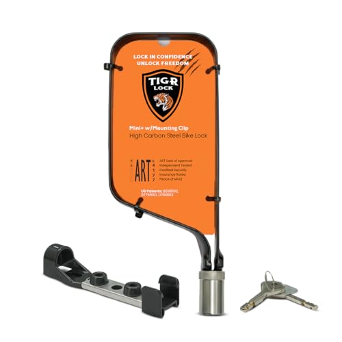 TiGr Mini+ Lightweight Bike Lock with Frame Mount – High Security 8 x 4' Flexible High-Carbon Steel Shackle – Bolt Cutter, Crowbar & Hacksaw Resistant