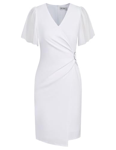 GRACE KARIN weiß Kleider Damen Bodycon v-Ausschnitt Chiffon Cape Cocktail...