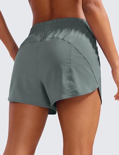 Image of CRZ YOGA Dolphin Athletic Shorts 3 inch | High Waisted, Mesh Liner, Quick Dry, Lightweight, A Zip Pocket, for Women