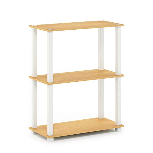 Image of Furinno TURN-S-TUBE Storage Shelves, 3-Tier Book Shelf, Corner Shelf, Toolless Open Shelves, for Organization and Storage, Living Room, Garage, Home Office, Beech