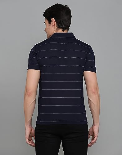 Image of INKKR Men's Striped Polo Neck Cotton Blend Multicolor T-Shirt
