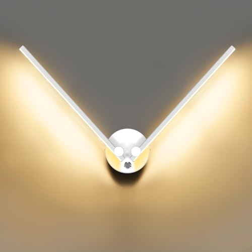 Image of Kawell 12W LED Wall Light Hardwired with Switch 300 Rotatable Arms Modern Sconce Lighting for Living Room Bedroom Hallway Indoor Energy Efficient Fixture, White 3000K