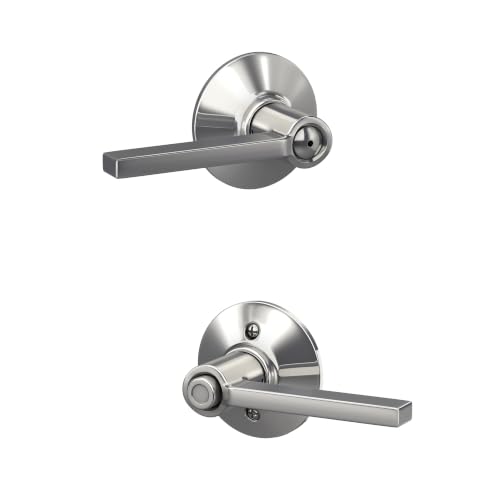 Image of SCHLAGE Latitude Bed /Bath Privacy Door Handle with Lock, Bright Chrome | Interior bedroom or bathroom door lever with push button lock, Reversible, Easy install, Certified durability, Universal fit