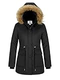 WenVen Women's Winter Waterproof Warm Parka Coat with Faux Fur Hood (Black, L)