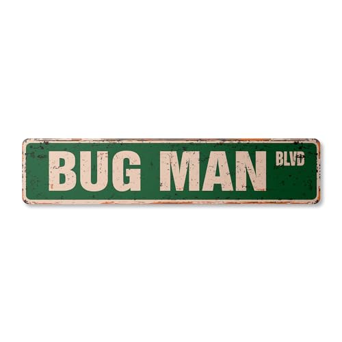 Bug Man Vintage Plastic Street Sign Insect pest Control Exterminator Guy | Indoor/Outdoor | 18