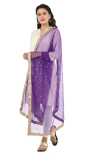 Image of YOUTHQUAKE Women's Net Embroidered Full Size Dupatta With 4 Side Golden Lace
