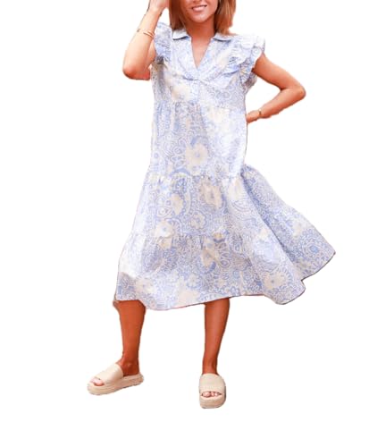 Image of Women Patchwork Dress Y2k Floral Puff Short Sleeve Maxi Dress Summer Boho Smocked Tiered Ruffle Beach Sundress
