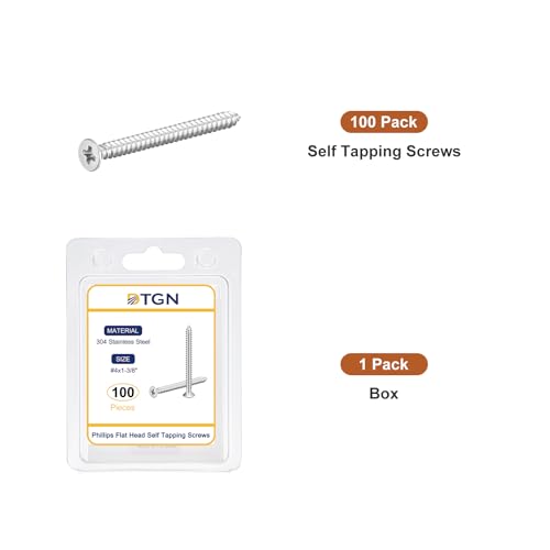 Image of DTGN 100Pcs #4x1-3 /8 inch Flat Head Wood Screws, 304 Stainless Steel Phillips Self Tapping Screws - Good for Woodworking, Furniture - Silver