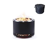 Relaxdays Feuerschale ohne Rauch, Edelstahl, HxD 35 x 49,5 cm, Aschebehälter & Tasche, rauchfreie Feuerstelle, schwarz