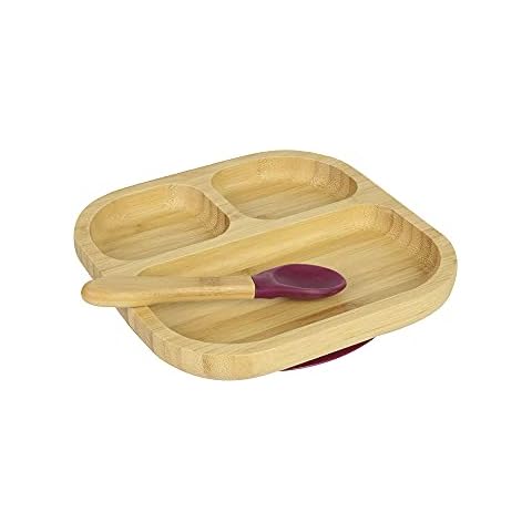 BIOZOYG Juego de Platos de bambú Cuadrados con Ventosa y Cuchara Cover