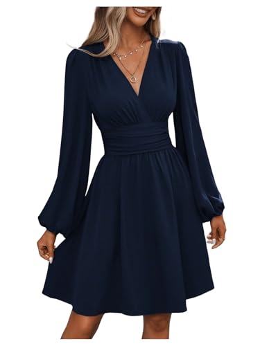 Image of SOLY HUX Women's Elegant Dress V Neck Long Sleeve High Waist Swing Prom Cocktail Short Dresses