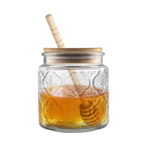 ANSQU Airtight Glass Honey Pot with Dipper Cover