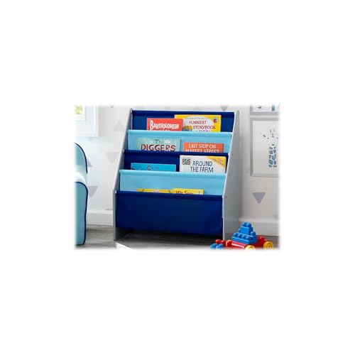 Image of Delta Children Sling Book Rack Bookshelf for Kids - Easy-to-Reach Storage for Books, Magazines or Coloring Books - Ideal for Playrooms & Homeschooling, Grey /Blue