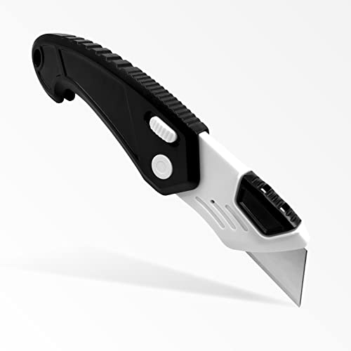 EDCSMYTHS Folding Pocket Utility Knife, Weather & Rust Resistant ABS Plastic Body, Ergonomic Design, Strong Grip, Built-in Keyring/Lanyard Hole, Easy Open/Close Folding Blade, Large 1 Piece
