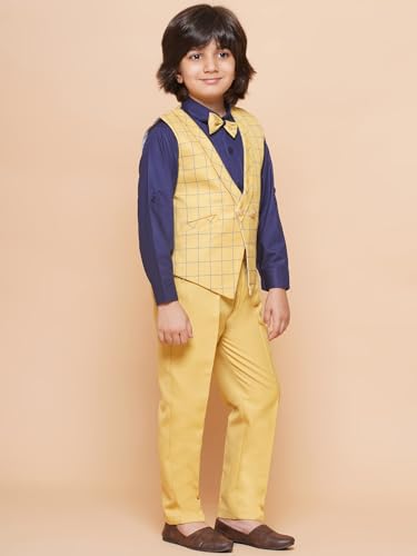 Image of AJ DEZINES Kids Cotton Blend Checkered Clothing Suit Set For Boys With Waist Coat